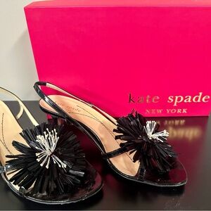 Kate Spade Black Patent Leather Sandals with Flower Embellishment